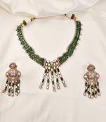 Gold plated kundan green stones necklace set