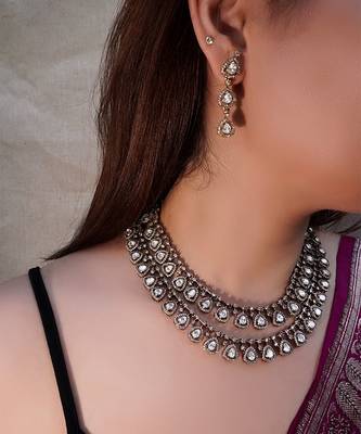 Gold plated kundan necklace set 2