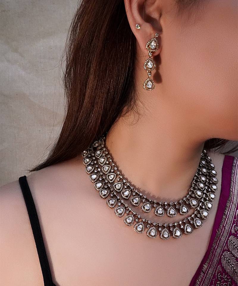 Gold plated kundan necklace set