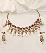 Gold plated kundan red stones necklace set