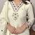 Women's Ivory Viscose Silk Kurta Set with Embroidered Neckline & 3/4 Sleeves