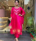 Embroidered Viscose Silk Kurta Set with Canderi Cotton Dupatta