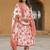 Cotton Slub Printed Kurti Set with Silk Dupatta V Neck Three Quarter Sleeves Lace Work