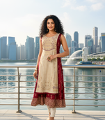 Yellow premium cotton inner with chanderi layered jacket kurti set