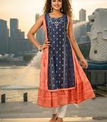 Light green  cotton inner with chanderi layered jacket kurti set