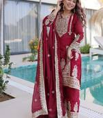 Maroon Sequins & Coding Embroidered Kurta Set