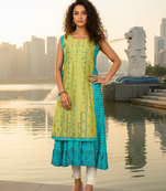 Wine premium cotton inner with chanderi layered jacket kurti set