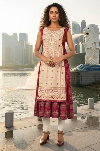 Sea green  cotton inner with chanderi layered jacket kurti set