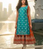 Cream  cotton inner with chanderi layered jacket kurti set