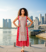 Rani pink  cotton inner with chanderi layered jacket kurti set