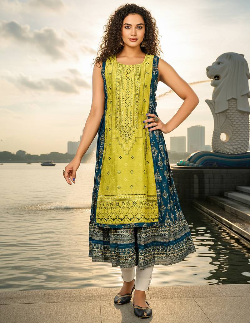 Red  cotton inner with chanderi layered jacket kurti set