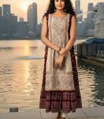 Rani pink  cotton inner with chanderi layered jacket kurti set