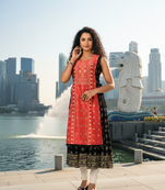 Light coffee  cotton inner with chanderi layered jacket kurti set