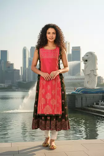 Light green  cotton inner with chanderi layered jacket kurti set