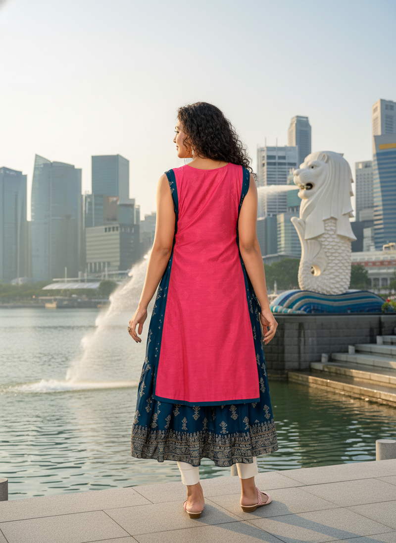 Yellow  cotton inner with chanderi layered jacket kurti set