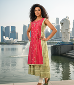 Light coffee  cotton inner with chanderi layered jacket kurti set