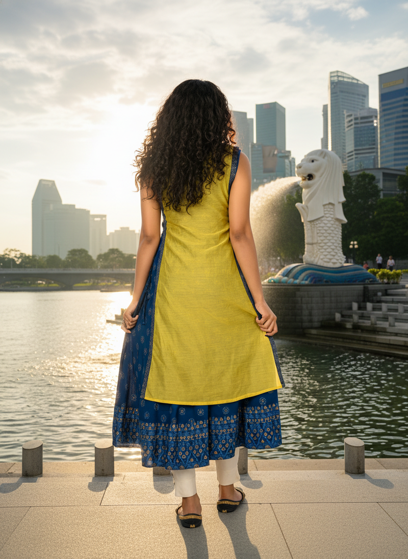 Red  cotton inner with chanderi layered jacket kurti set