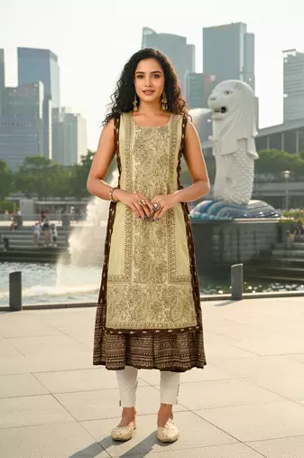 Rani pink  cotton inner with chanderi layered jacket kurti set