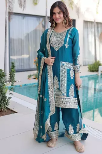 Firozi Sequins & Coding Embroidered Kurta Set