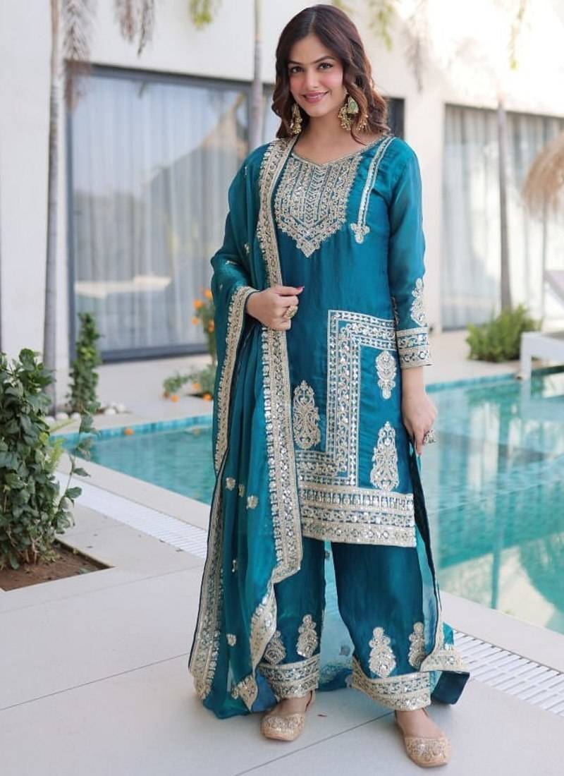 Firozi Sequins & Coding Embroidered Kurta Set