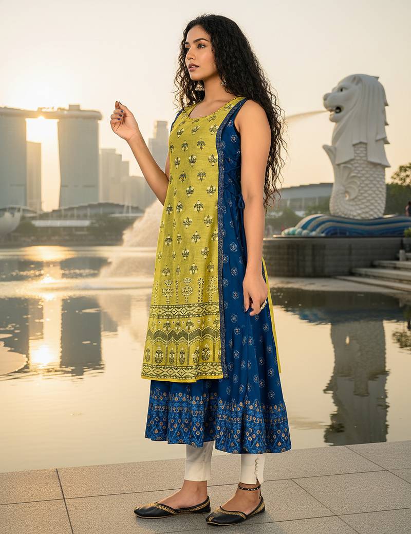 Red  cotton inner with chanderi layered jacket kurti set