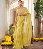 Yellow embroidered tissue silk saree