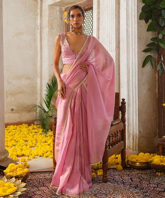 Pink embroidered tissue silk saree 1