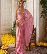 Pink embroidered tissue silk saree