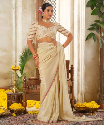 Ivory embroidered tissue silk saree 1