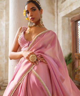 Pink embroidered tissue silk saree 2