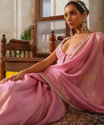 Pink embroidered tissue silk saree 3
