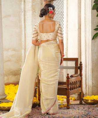 Ivory embroidered tissue silk saree 2