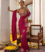 Pink embroidered silk saree