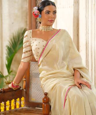 Ivory embroidered tissue silk saree 3