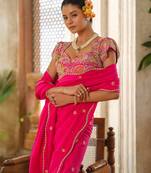 Pink embroidered silk saree