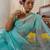 Blue embroidered organza saree