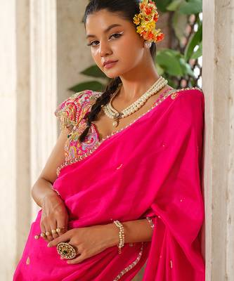 Pink embroidered silk saree 2