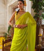 Green embroidered chiffon saree