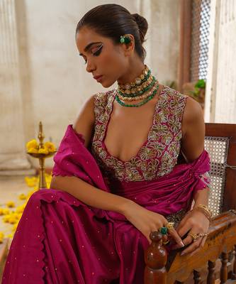 Pink embroidered silk saree 5