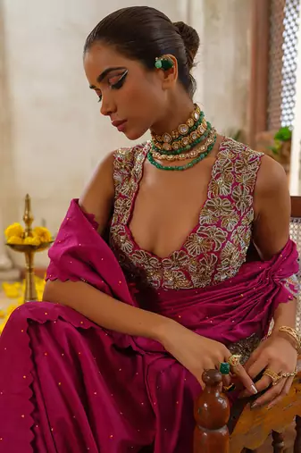 Pink embroidered silk saree