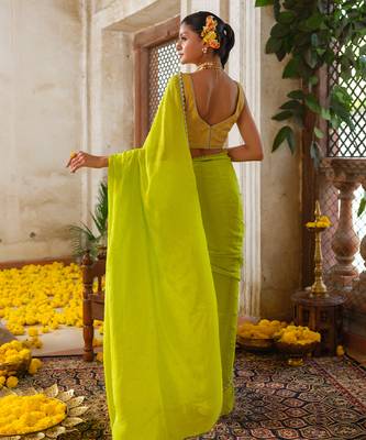 Green embroidered chiffon saree 2