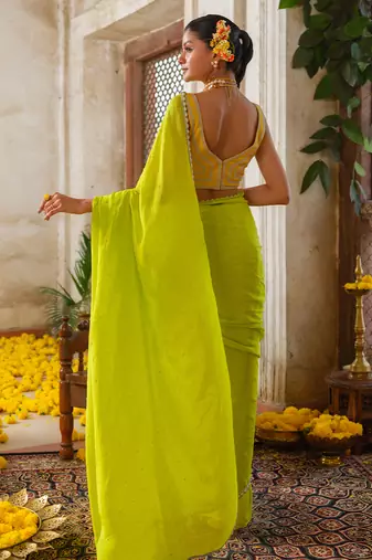 Green embroidered chiffon saree