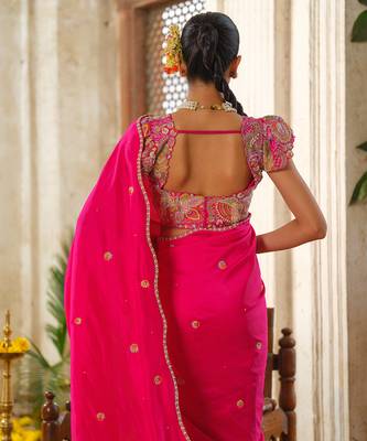 Pink embroidered silk saree 3