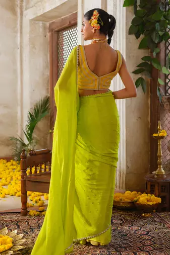 Green embroidered chiffon saree