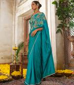 Blue embroidered silk saree