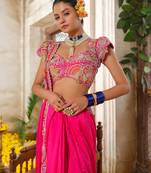 Pink embroidered silk saree