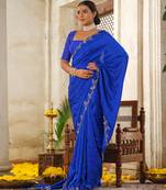 Blue embroidered silk saree