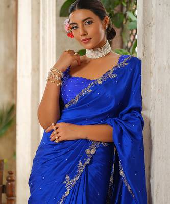 Blue embroidered silk saree 2