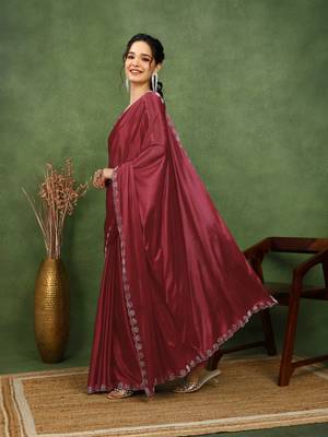 party wear lycra solid embellished saree with unstiched blouse piece_rama green 3