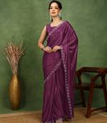 party wear lycra solid embellished saree with unstiched blouse piece_magenta